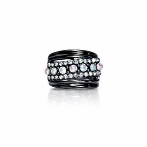 ⚜️ Elegant Black and Silver Crystal Ring